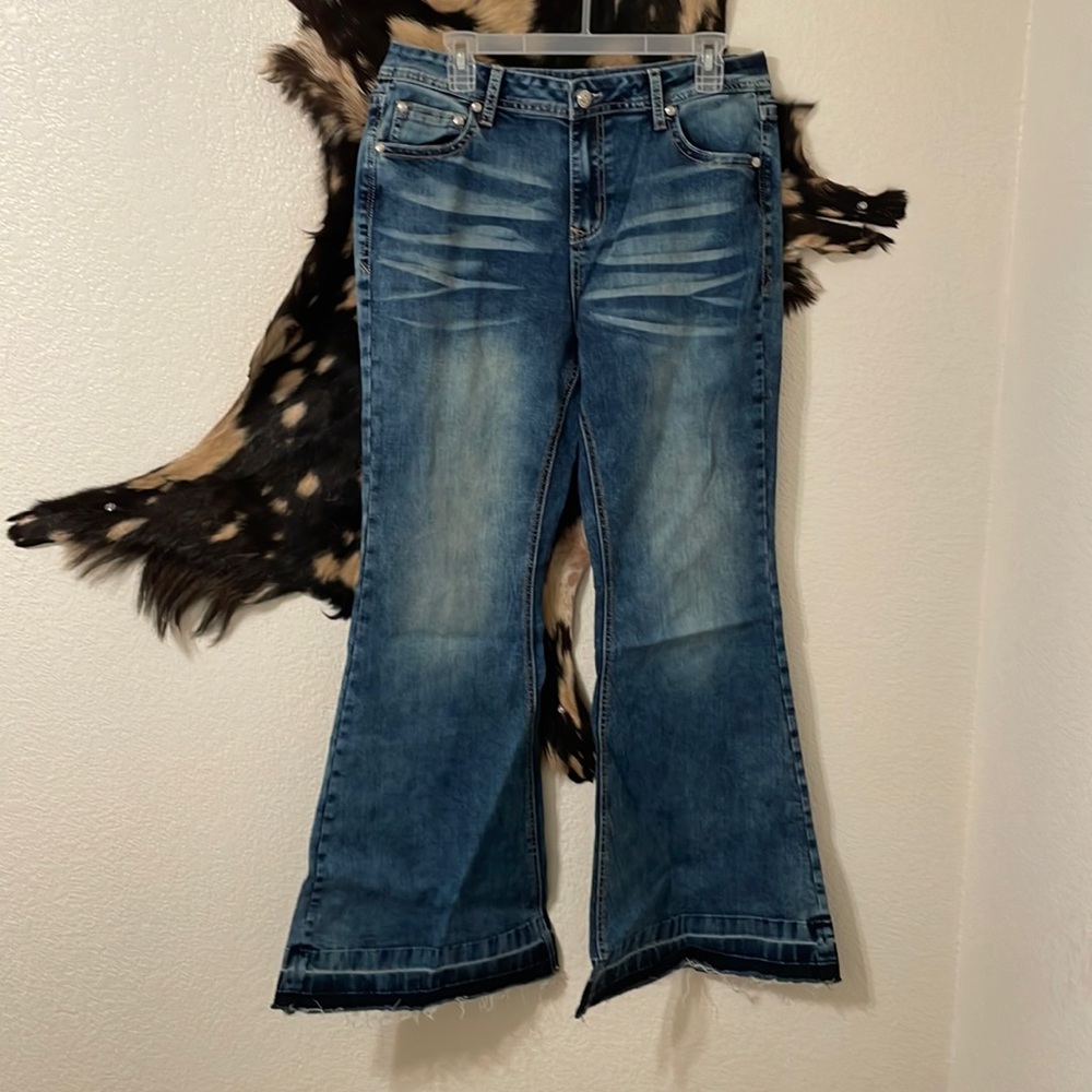 Grace In LA flared pants distressed bottoms